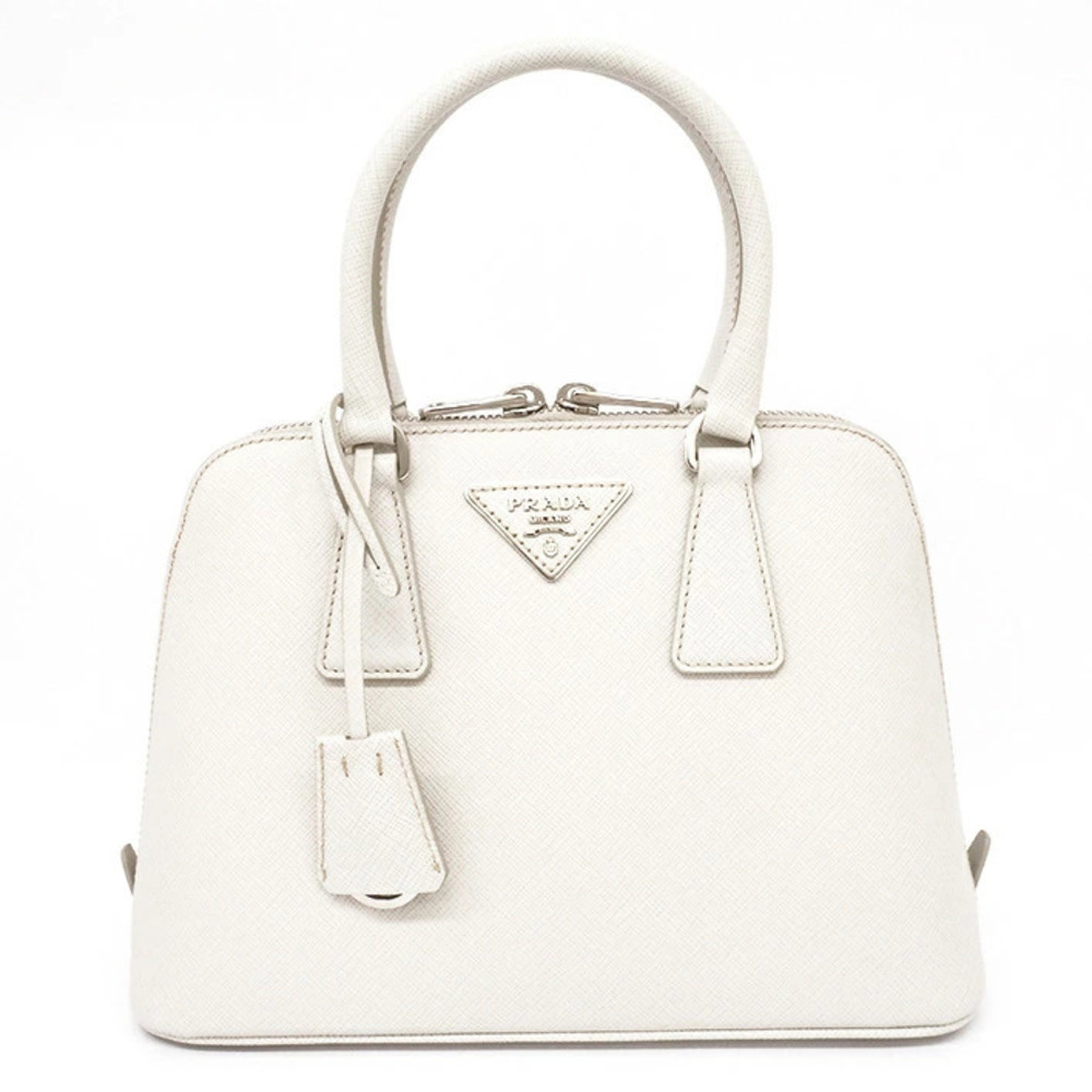Prada Handbag Shoulder Bag Triangle Logo Saffiano Lux White